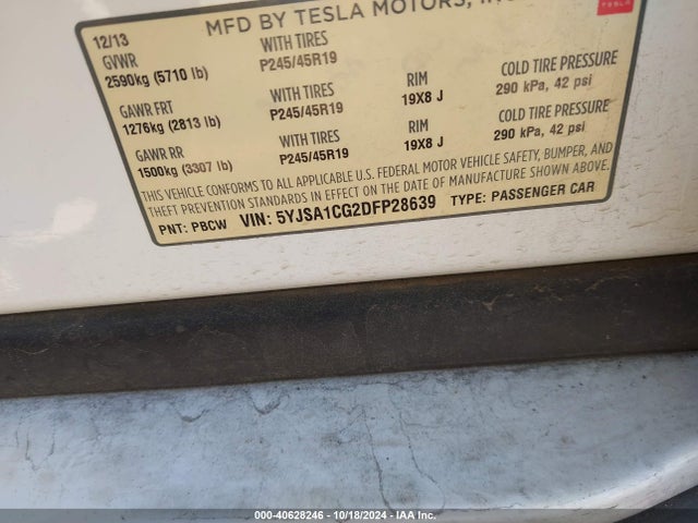 2013 TESLA MODEL S 5YJSA1CG2DFP28639 Photo 8