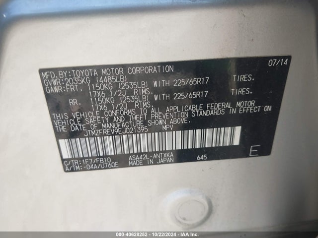 Toyota RAV4 LE 2014 JTMZFREV9EJ021395 Image 9