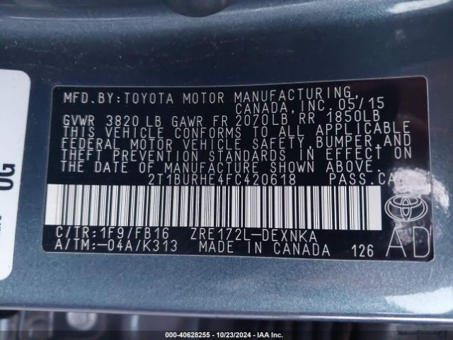 2T1BURHE4FC420618 Toyota COROLLA LE