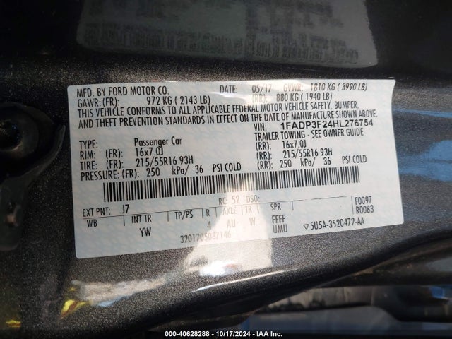 Ford FOCUS SE 2017 1FADP3F24HL276754 Image 9