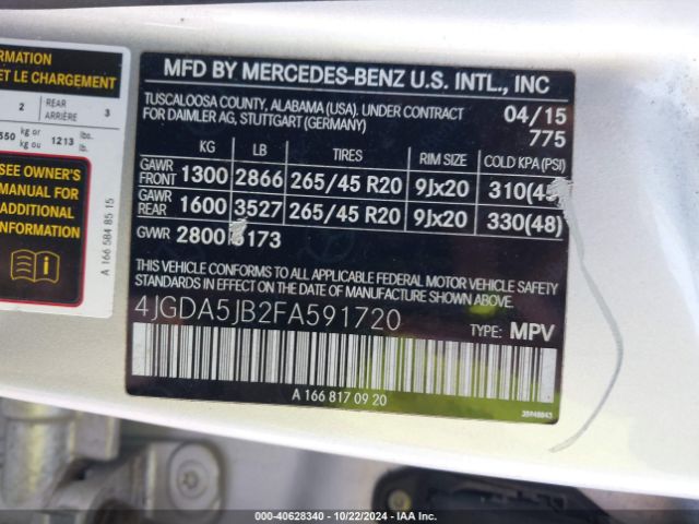 4JGDA5JB2FA591720 Mercedes-Benz ML 350