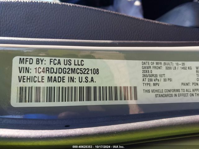 1C4RDJDG2MC522108 Dodge Durango Gt Plus Awd
