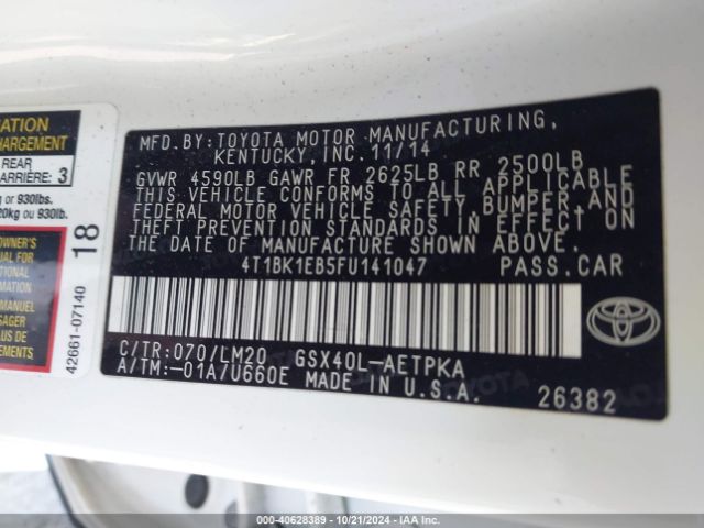 4T1BK1EB5FU141047 Toyota AVALON LIMITED