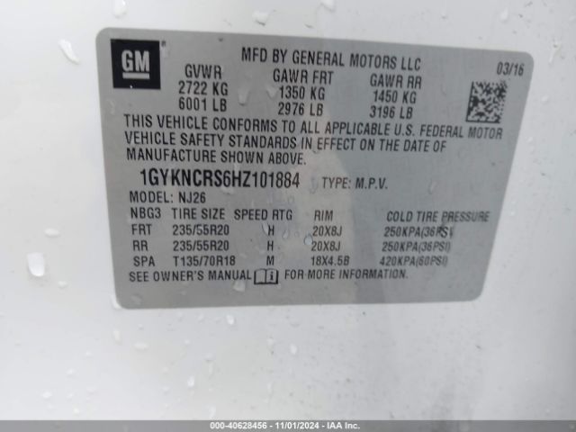1GYKNCRS6HZ101884 Cadillac Xt5 Premium Luxury