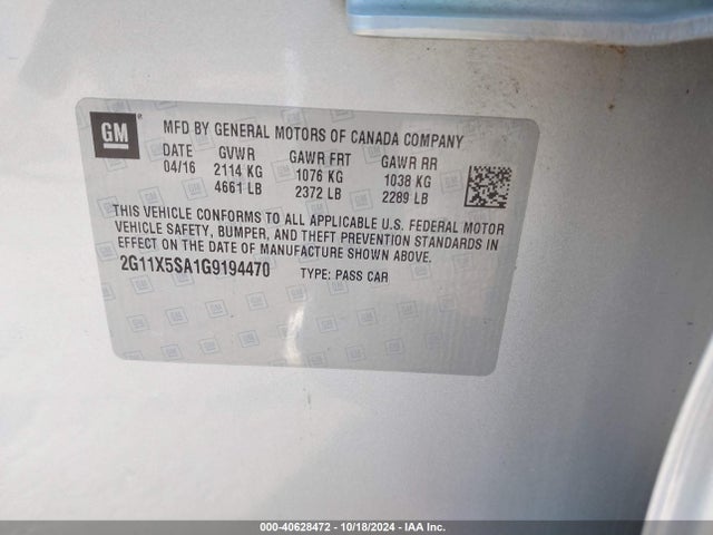 Chevrolet Impala 1fl 2016 2G11X5SA1G9194470 Image 9