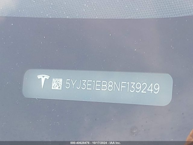 5YJ3E1EB8NF139249 Tesla Model 3 Long Range Dual Motor All-wheel Drive