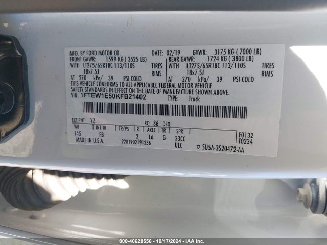 Ford F-150 Xlt 2019 1FTEW1E50KFB21402 Image 9