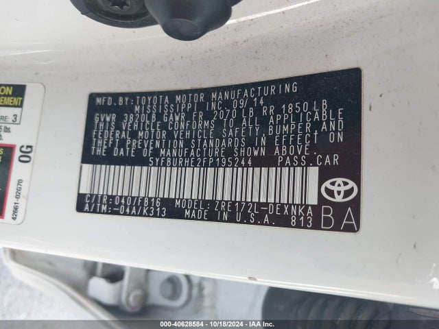 Toyota Corolla Le/le Plus/le Premium 2015 5YFBURHE2FP195244 Image 9
