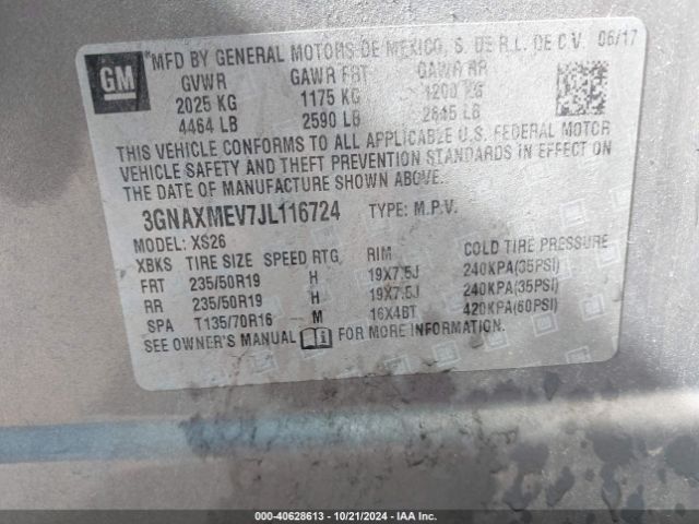 3GNAXMEV7JL116724 Chevrolet Equinox Premier