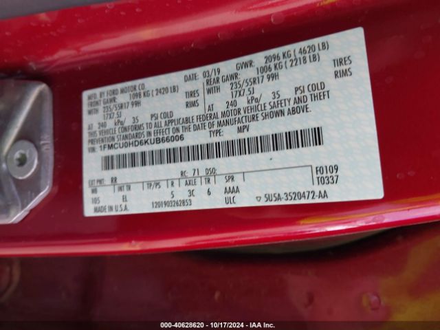 1FMCU0HD6KUB66006 Ford ESCAPE SEL