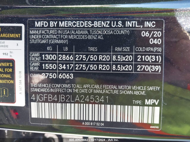 4JGFB4JB2LA245341 Mercedes-Benz GLE 350