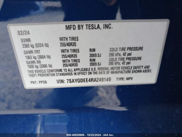 7SAYGDEE4RA249149 Tesla Model Y Long Range Dual Motor All-wheel Drive