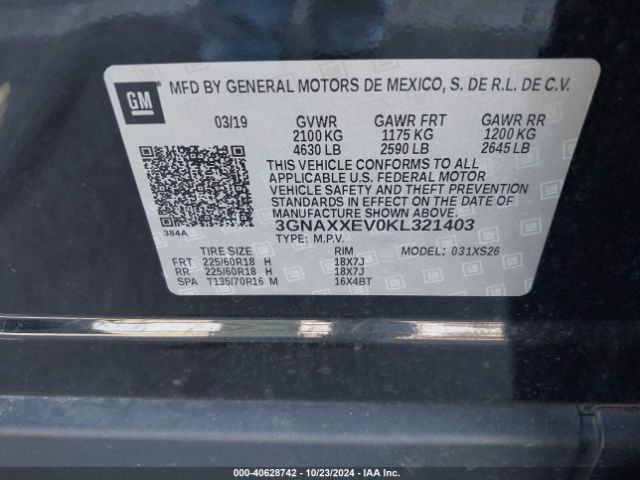 3GNAXXEV0KL321403 Chevrolet Equinox Premier