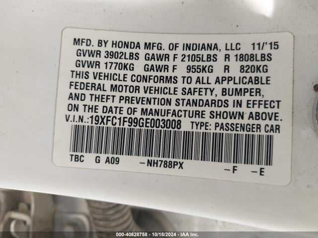 Honda Civic Touring 2016 19XFC1F99GE003008 Image 9