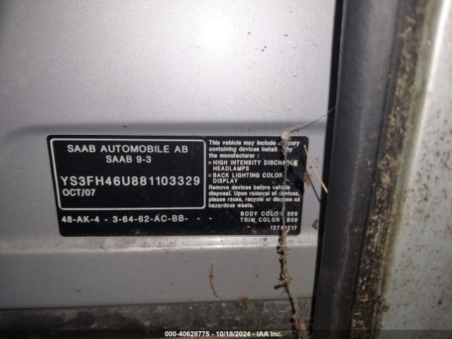 2008 SAAB 9-3 YS3FH46U881103329 Photo 8