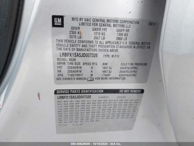 LRBFX1SA5JD007326 Buick Envision Essence