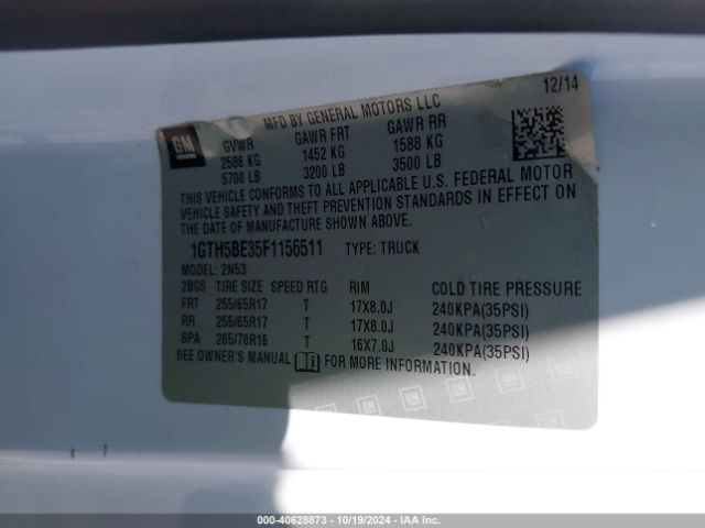 1GTH5BE35F1156511 GMC CANYON SLE