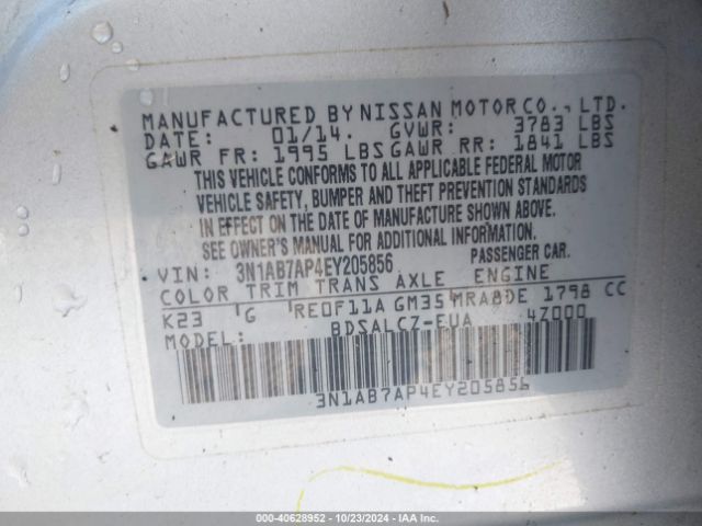 3N1AB7AP4EY205856 Nissan SENTRA S