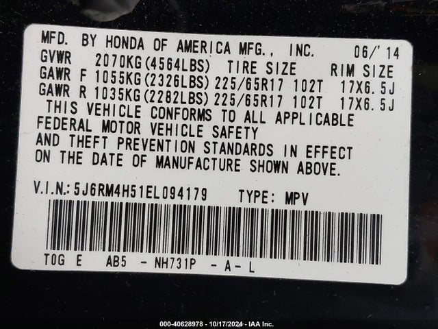 Honda CR-V EX 2014 5J6RM4H51EL094179 Image 9