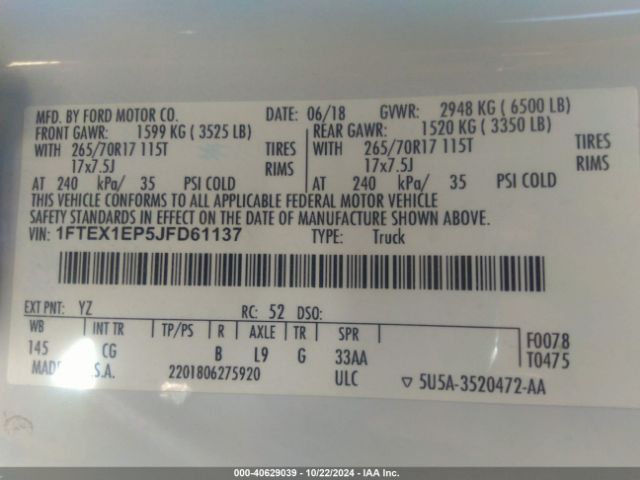1FTEX1EP5JFD61137 Ford F-150 Xl