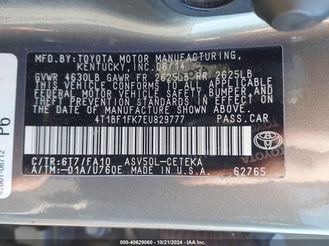 4T1BF1FK7EU829777 Toyota CAMRY L