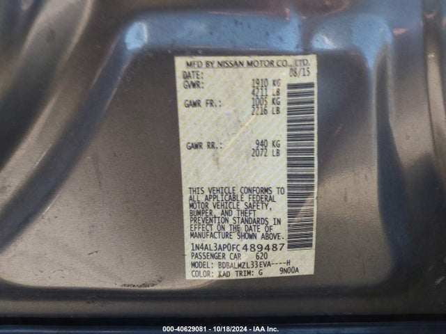 Nissan Altima 2.5 Sv 2015 1N4AL3AP0FC489487 Image 9