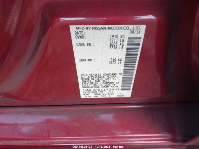 Nissan Altima 2.5 Sl 2015 1N4AL3AP8FC172041 Image 9