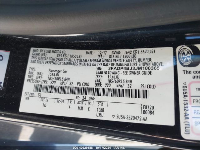 3FADP4BJ3JM100365 Ford FIESTA SE