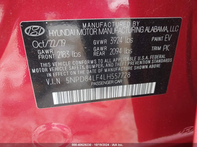 5NPD84LF4LH557728 Hyundai Elantra Value Edition