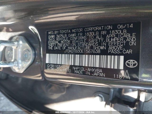 Toyota Prius C Two 2014 JTDKDTB30E1567638 Image 9