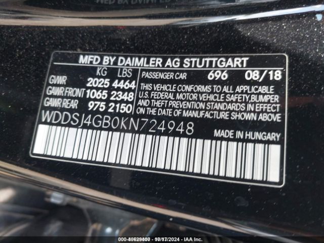 WDDSJ4GB0KN724948 Mercedes-Benz CLA 250 4MATIC