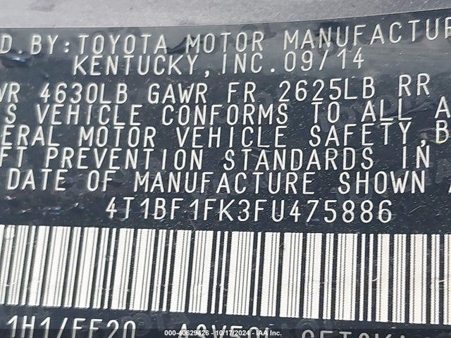 Toyota CAMRY SE 2015 4T1BF1FK3FU475886 Image 9