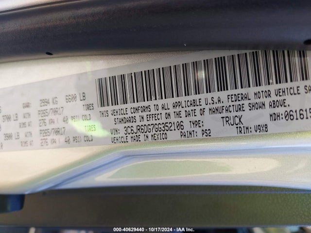 RAM 1500 Tradesman 2016 3C6JR6DG7GG352106 Image 9
