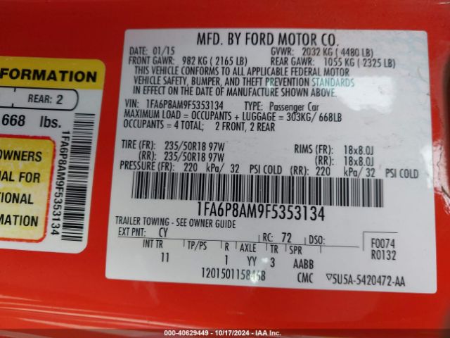 1FA6P8AM9F5353134 Ford Mustang V6