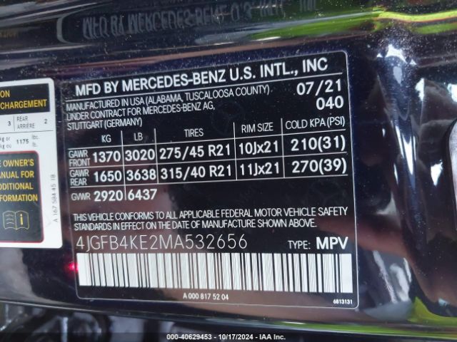 4JGFB4KE2MA532656 Mercedes-Benz Gle 350 4matic