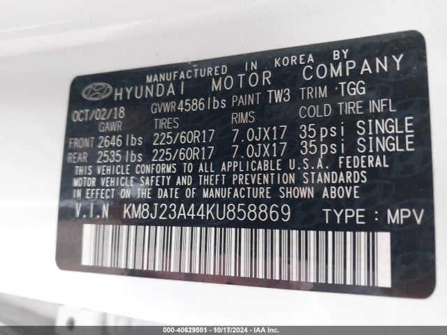 Hyundai TUCSON SE 2019 KM8J23A44KU858869 Image 9