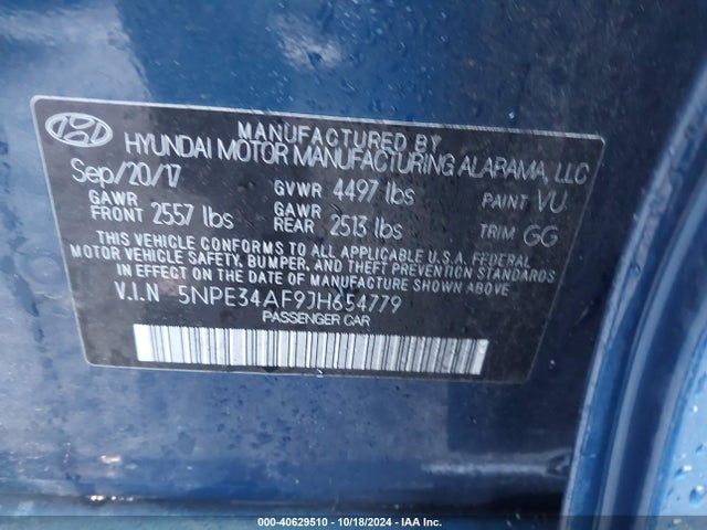 Hyundai Sonata Limited 2018 5NPE34AF9JH654779 Image 9