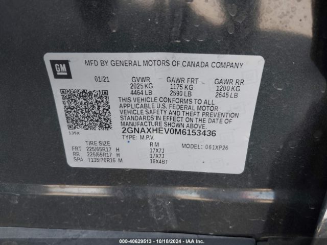 2GNAXHEV0M6153436 Chevrolet Equinox Fwd Ls