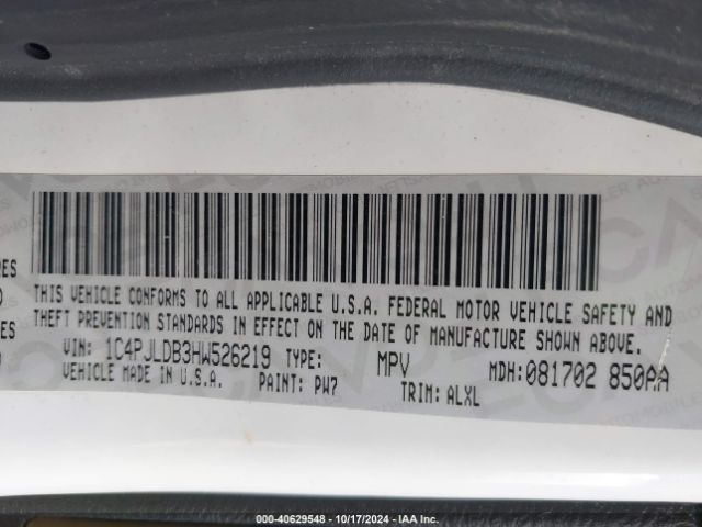 1C4PJLDB3HW526219 Jeep Cherokee Limited Fwd