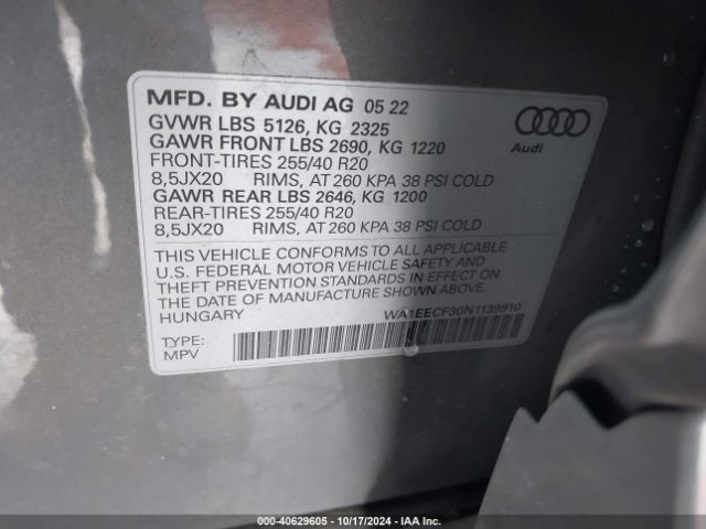 WA1EECF30N1139910 Audi Q3 Premium Plus 45 Tfsi S Line Quattro Tiptronic