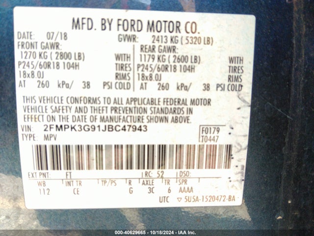 Ford EDGE SE 2018 2FMPK3G91JBC47943 Image 9
