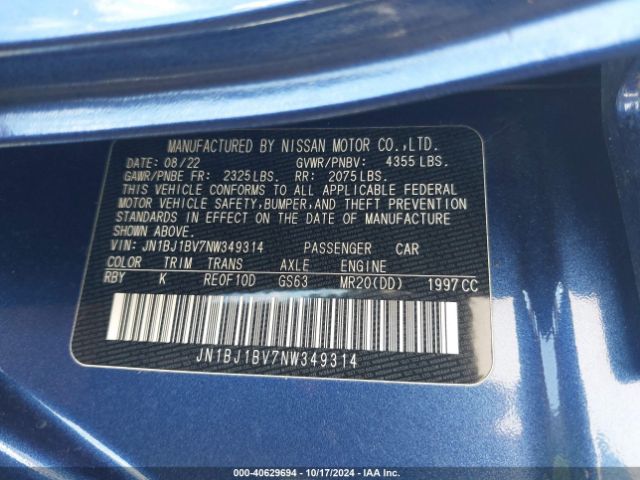 JN1BJ1BV7NW349314 Nissan Rogue Sport Sv Fwd Xtronic Cvt