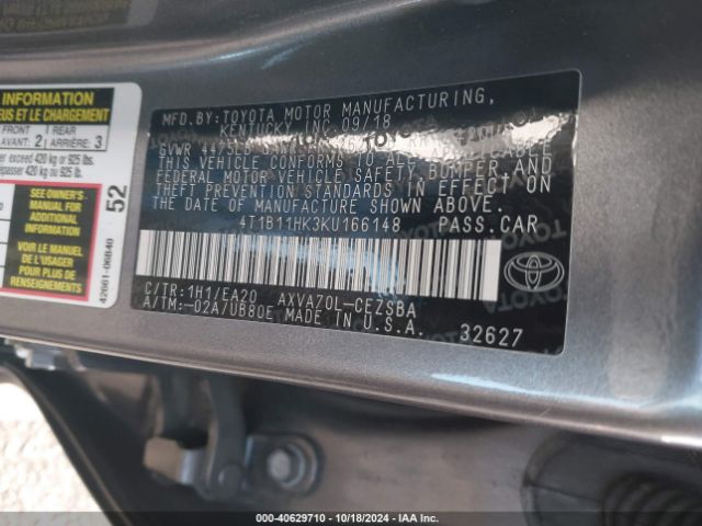 4T1B11HK3KU166148 Toyota CAMRY SE