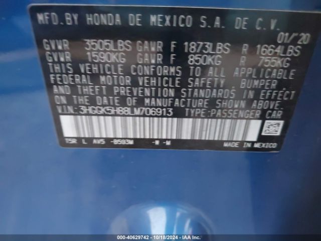 3HGGK5H88LM706913 Honda FIT EX