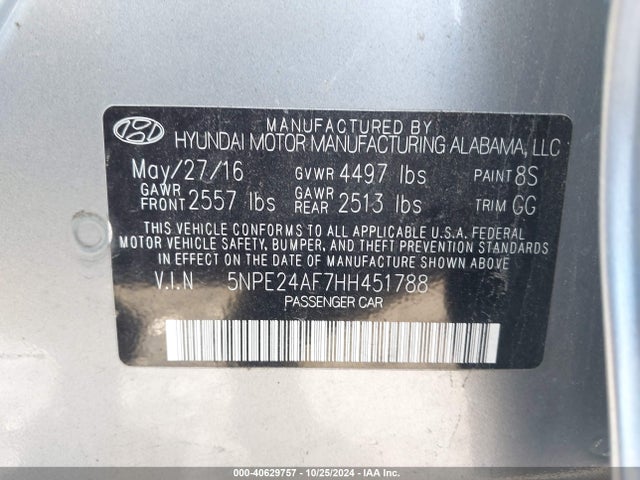 Hyundai SONATA SE 2017 5NPE24AF7HH451788 Image 9