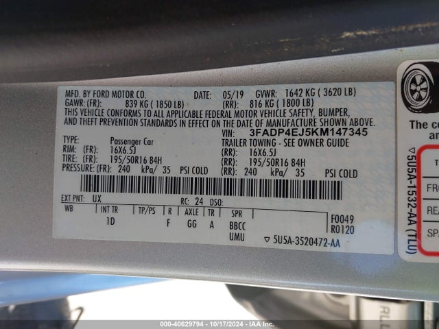 Ford FIESTA SE 2019 3FADP4EJ5KM147345 Image 9