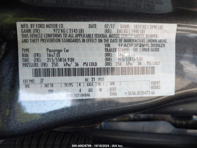 Ford FOCUS SE 2017 1FADP3F29HL305925 Image 9