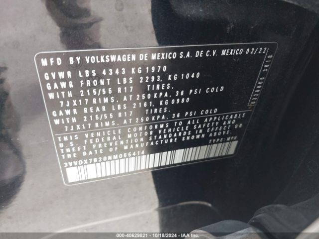 3VVDX7B20NM055414 Volkswagen Taos 1.5t S