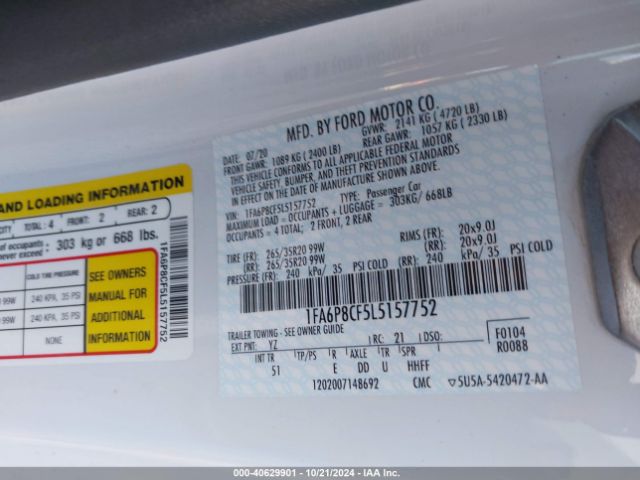 2020 FORD MUSTANG 1FA6P8CF5L5157752 Photo 8
