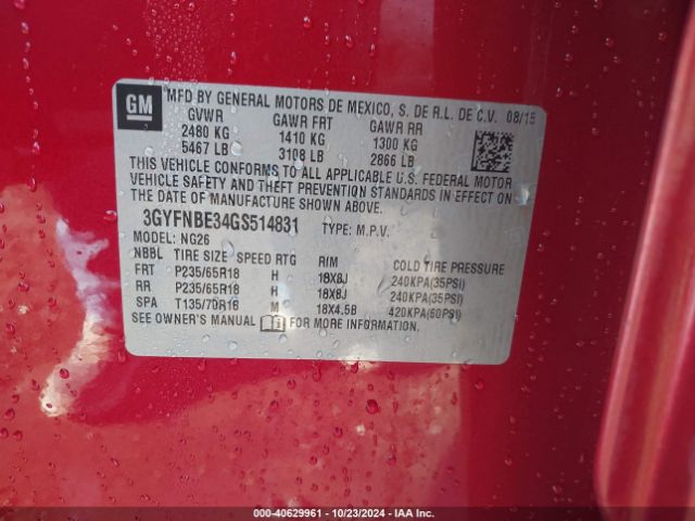 3GYFNBE34GS514831 Cadillac Srx Luxury Collection